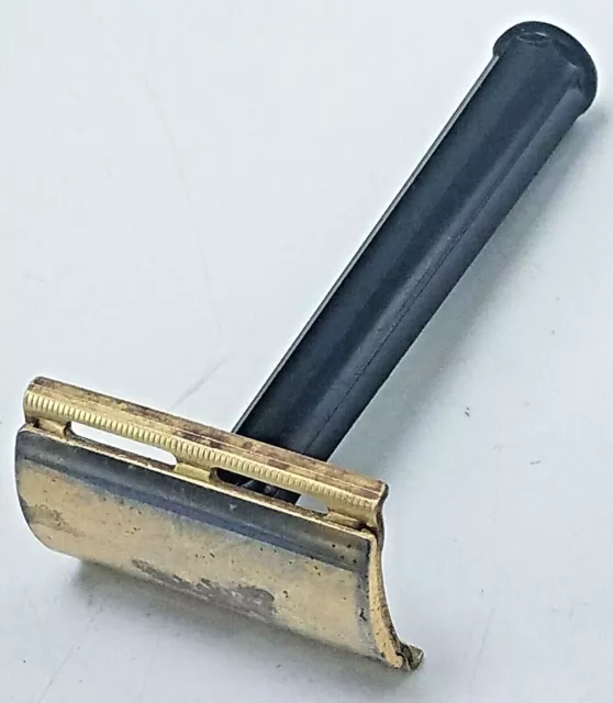 Vintage Gillette Gold Tone DE Safety Razor w Black Bakelite Handle