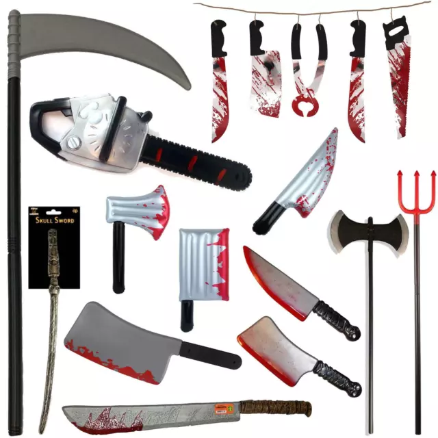 HALLOWEEN HORROR PLASTIC Weapons Toys Knife Sickle Grim Reaper Blood