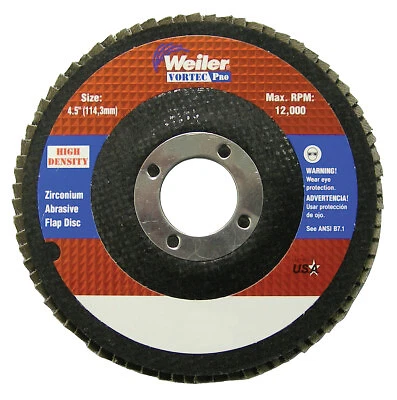 4-1/2" Vortec Pro High Density Abrasive Flap Disc, Flat Weiler WEILER 31387
