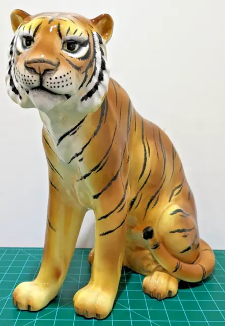 Vintage Tilso Tiger Hand Painted Porcelain Made in Japan ~16"x15"x8" Rare Pretty