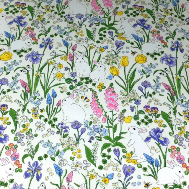 Dekostoff Canvas Taschenstoff  Frühling Ostern Hasen Tulpen  50 x 140 cm