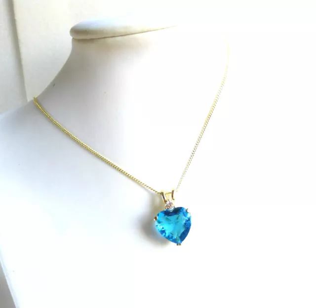 Women Heart Necklace Aqua Blue Cubic Zirconia 14K Yellow White Gold Plated UK