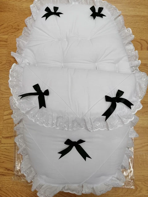 Baby girls / boys  White / bl Luxury Large Ribbon Foot Muff Cosy Toes Pram buggy