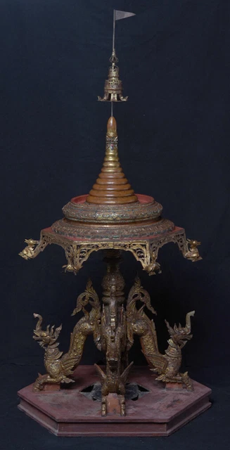 Early 19th Century, Antique Burmese Wooden Offering Tray with Mythical Animals