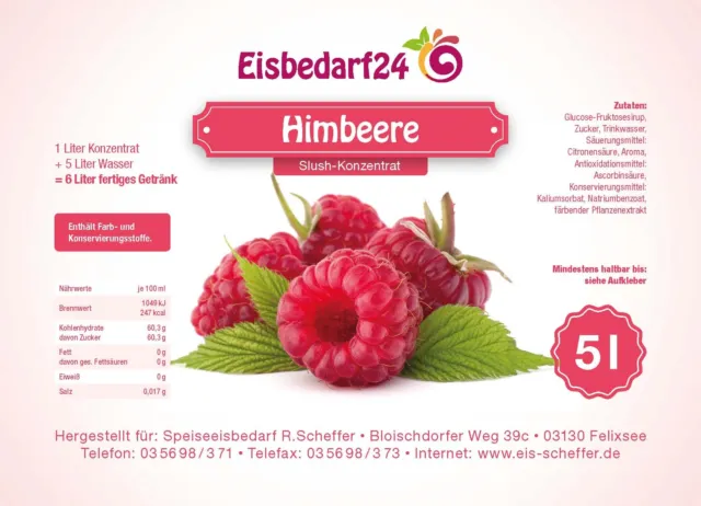 (5,29 €/Liter) Slush Eis Sirup Himbeere - 5 Liter Konzentrat