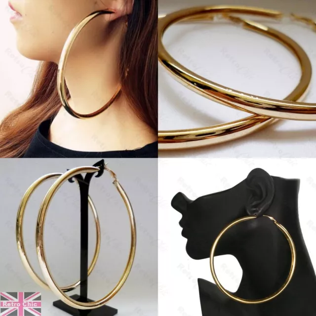 HUGE 10cm/12cm GOLD/SILVER fashion BIG plain MASSIVE HOOPS large hoop earrings