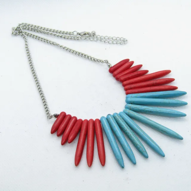 Stunning  Turquoise & Red Coral Spike Necklace 18-20.5" K1009