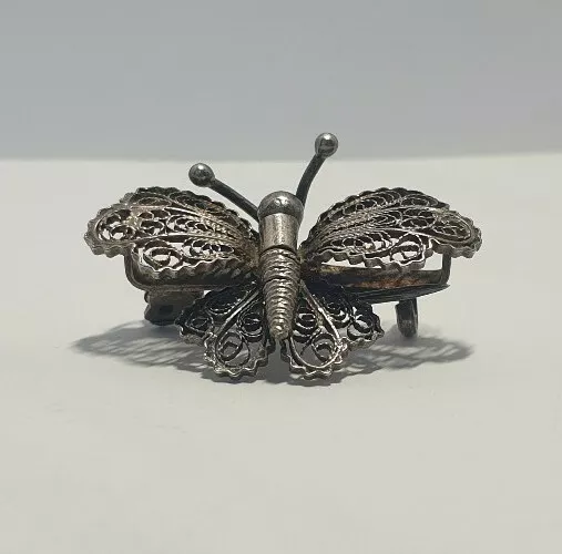 Vintage Solid Silver Italian made miniature Brooch Butterfly Rare  Hallmarked.