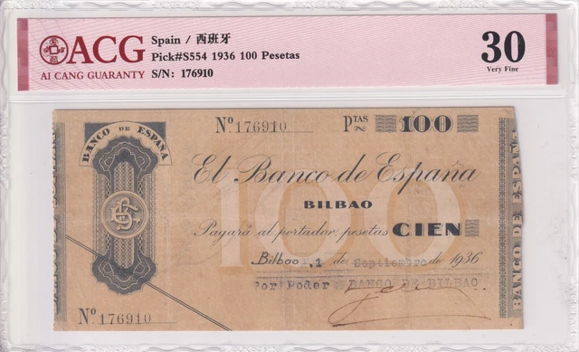 1936 Spain 100 Pesetas Pick# S554