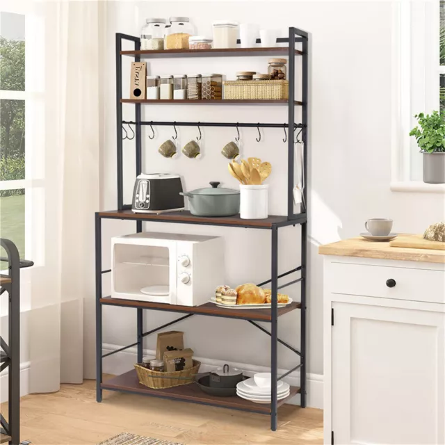 Kitchen Bakers Rack With Storage Microwave Oven Stand 5-tier Wood + Metal Frame