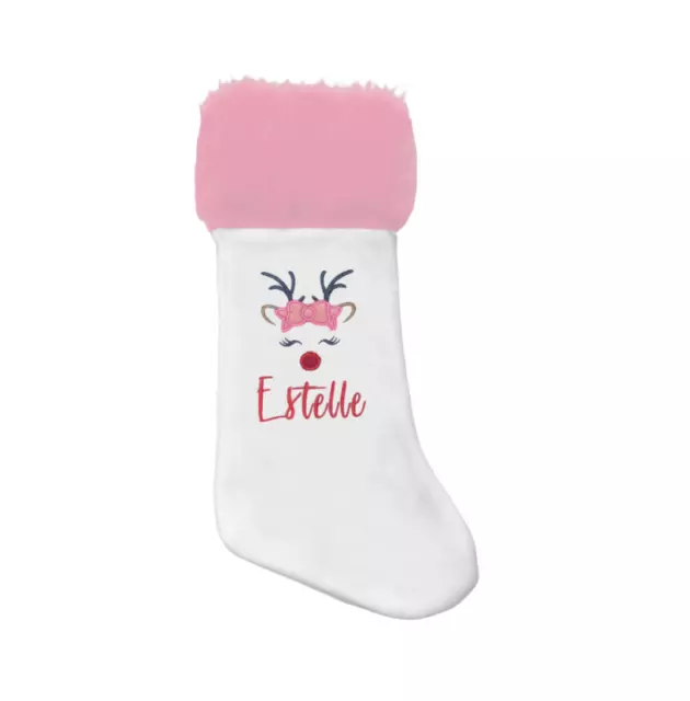 Personalised Reindeer Embroidered Xmas Stocking Festive Christmas Deluxe