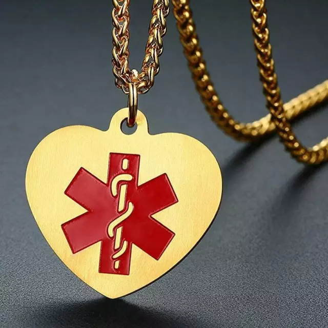 Personalised Stainless Steel Medical Heart ID Pendant – Gold Colour