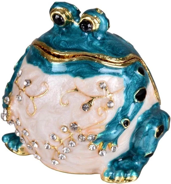 YU FENG Hinged Frog Trinket Jewelry Box Crystal Jeweled Small Cute Frog Animal F