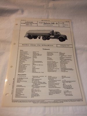 VDA tipi di foglio Oldtimer foglio dati Klöckner Humboldt Deutz Saturn 200 F-S 6x4 64 