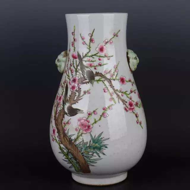 Chinese Porcelain Qing Dynasty Kangxi Famille Rose Flowers and Birds Vase 15.03"