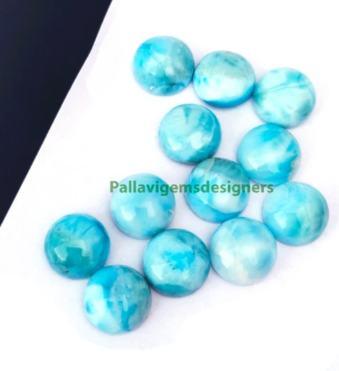 A Grade Natural Larimar Round 9mm Cabochon Loose Calibrated Jewelry Gemstone
