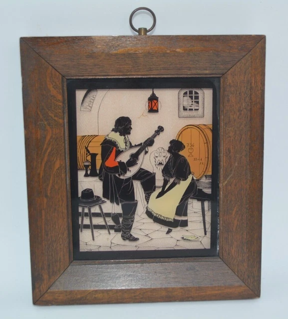 Vtg Antique Reverse Painting Silhouettes Framed C&A Richards Old Heidelberg Inn
