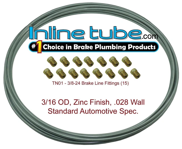 Oem Zinc Steel Brake Line Tubing Kit 3/16 Od Coil Roll and 15 Tube Nut Fittings