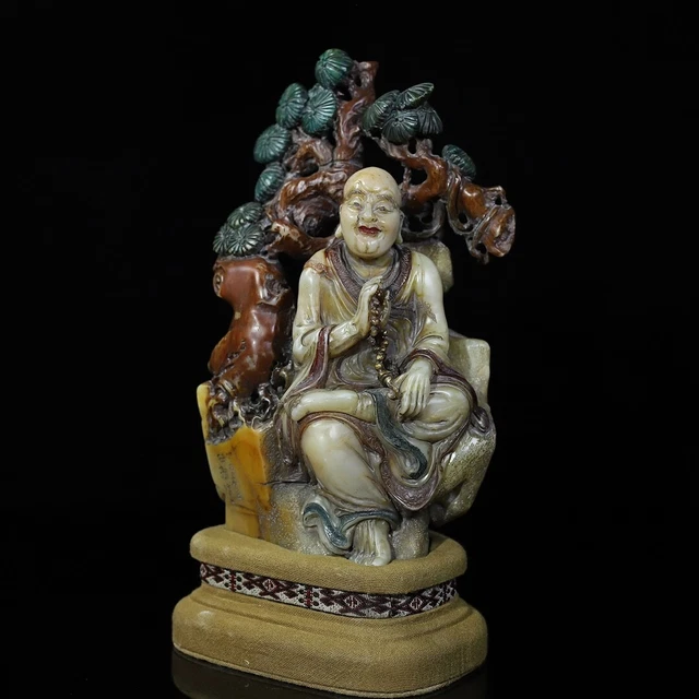 Chinese Exquisite Handmade Lohan carving Shoushan Stone Statue