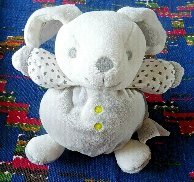 Fb3/ Doudou  Obaibi Lapin Boule Gris Blanc Etoile Pois Jaune Grelot  Ttbe