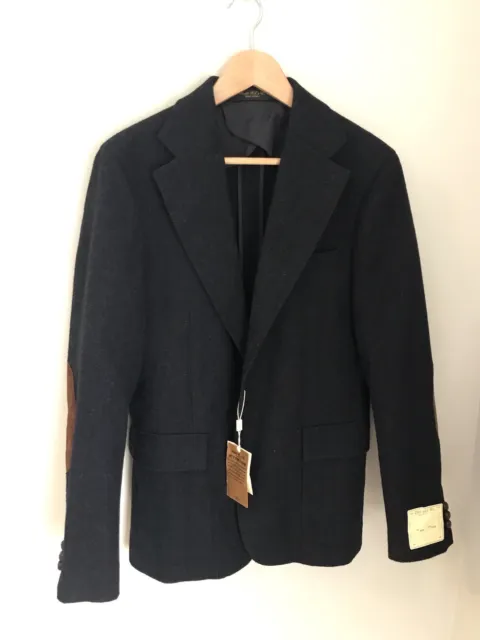 NWT Double RL Ralph Lauren Navy Blazer Jacket Elbow Pads RRL 40R Made in Italy