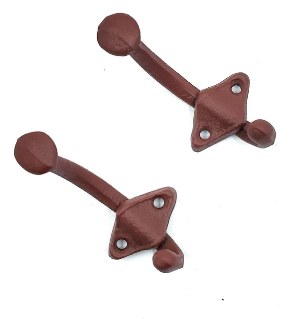 2 Rustic Coat Hooks Cast Iron Wall Door Hat Towel Primitive Farmhouse Home Decor