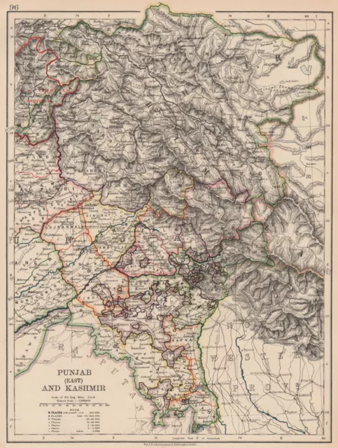 BRITISH INDIA NW. East Punjab Jammu & Kashmir. Delhi. Railways 1906 old map