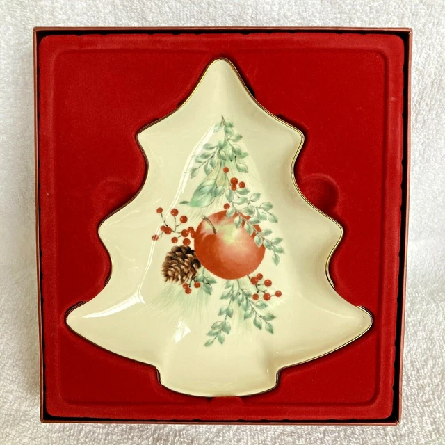 LENOX Williamsburg Boxwood and Pine Tree Candy Dish 7.5" x 7" w/ Box ~ Christmas