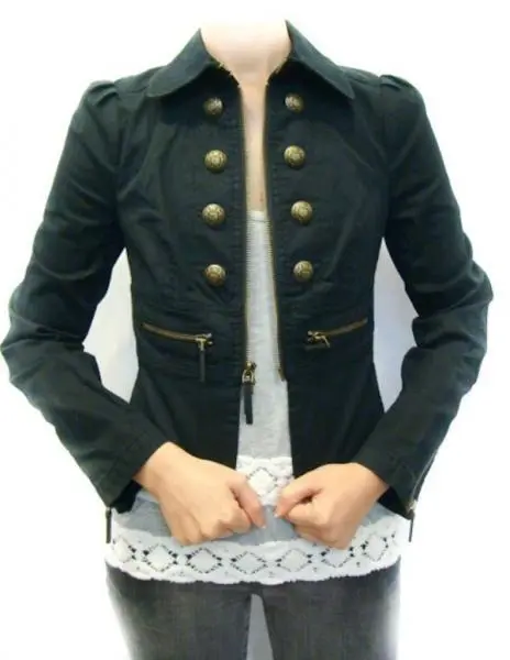 JUICY COUTURE Womens Black Skylar Military Gold Button Twill Blazer Jacket