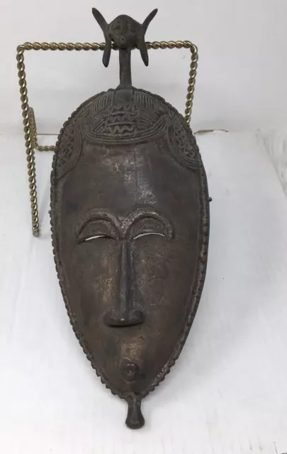 Antique Baule Bronze Mask African Tribal Art Cote d’Ivoire 12.75”Hx4.75”W