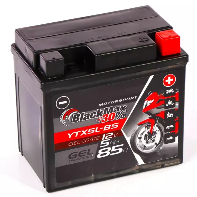 BlackMax YTX5L-BS Motorrad GEL Batterie 12V 5Ah YTX5L-4 50412 Roller CTX4L-4 3