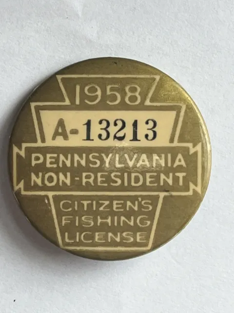 1956 PENNSYLVANIA RESIDENT Citizens Fishing License Pinback Badge
