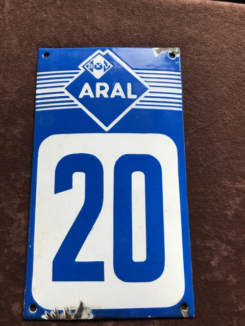 BV Aral Emailschild Garagennummer Tankstelle Nr.20 Oldtimer
