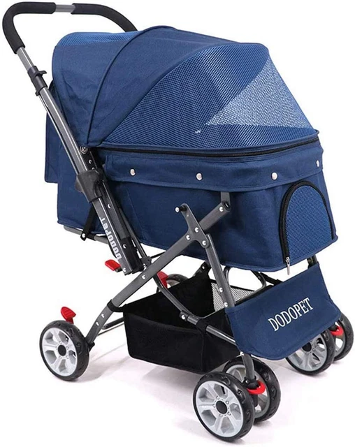 PETEMOO Poussette pour Chien Pliable, Chariot Animaux Charge à 25 KG Bleu