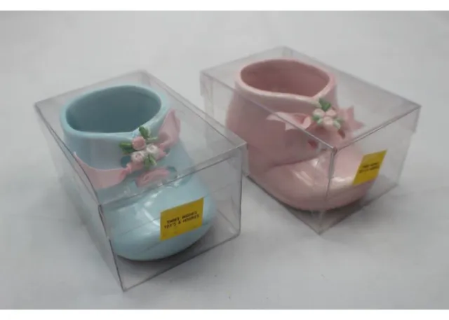 Vintage 2 Boy Girl Ceramic Baby Shoe Bootie Newborn Baptism Birthday 3.5"x2"x2"