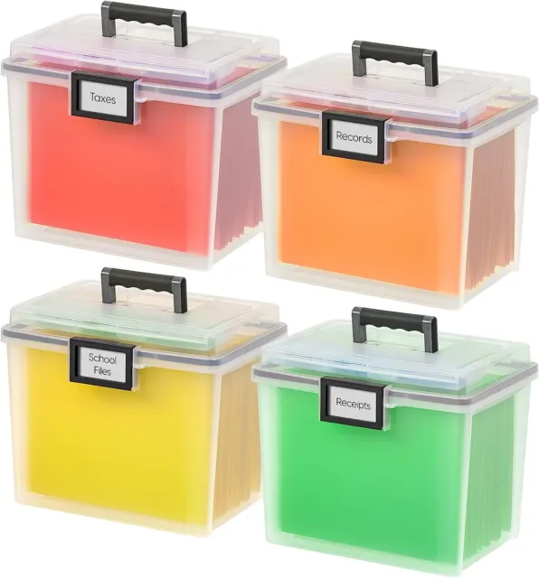 IRIS USA 4Pack Portable Lockable Water-Resistant Letter File Box with Handle,