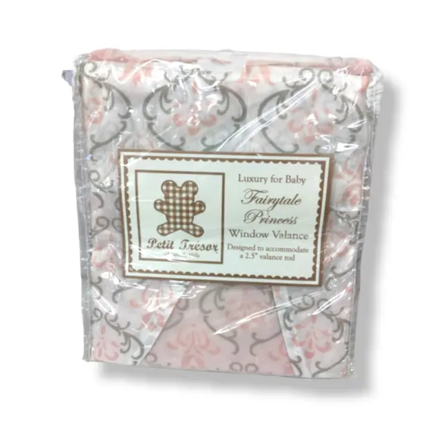 Petit Tresor Princess Window Valance Pink Gray Damask NEW In Package
