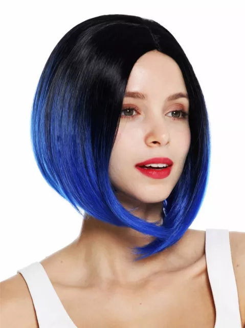 Peluca de Mujer Corto Bob Longbob Raya en Medio Liso Ombre Negro Azul