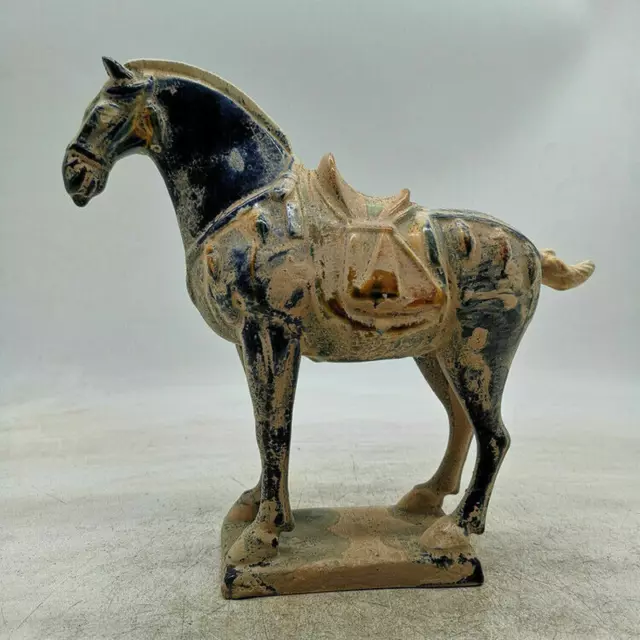 9.1" Old Chinese Ceramics Tang Sancai Pottery Ancient War horse Statue Collect