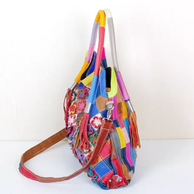 GENUINE LEATHER COWHIDE Bag Handmade FlowersShoulder Bag Female Handbag ...
