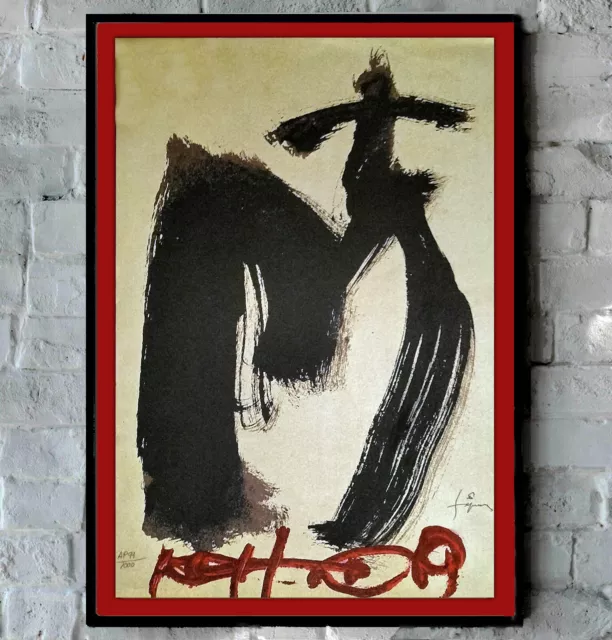 Cuadro con " Antoni Tàpies " .  Litografía  " M, ojos y cruz " Edicion Limitada