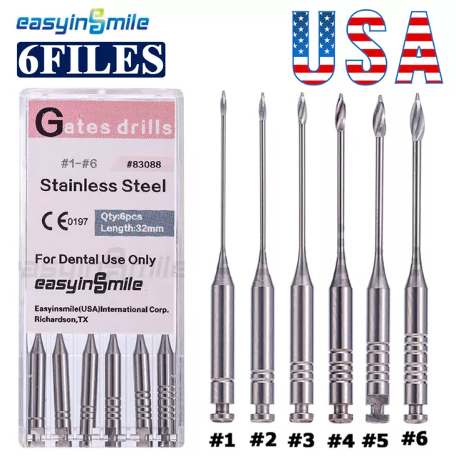 Easyinsmile Dental Endodontic Gates Glidden Drills 32mm Rotary Engine Burs #1-6