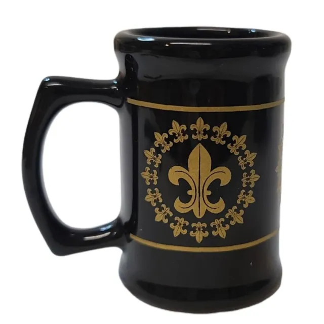 Fleur De Lis Shot Glass Mug 2 oz  Black Gold New Orleans Saints VTG Barware