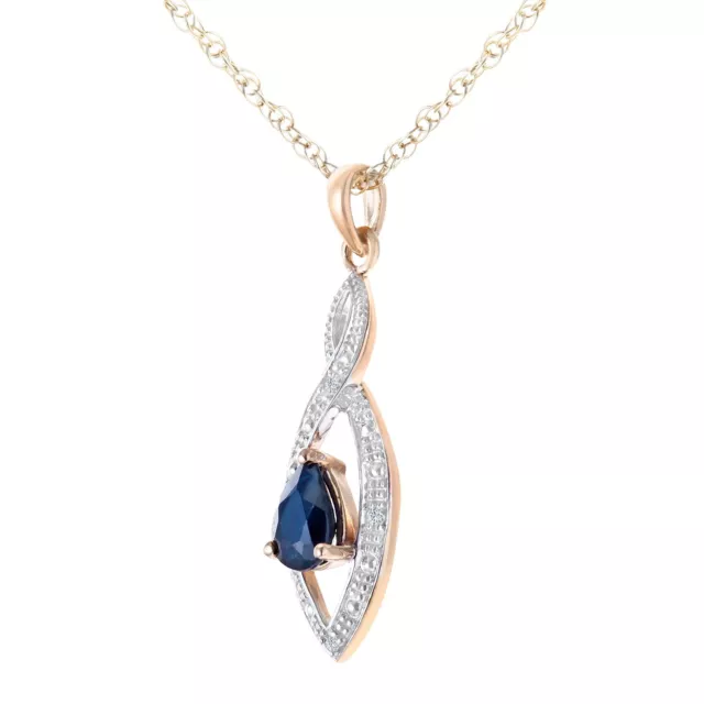 9ct Yellow Gold Sapphire and Diamond Pendant Necklace Teardrop Style by Naava 2