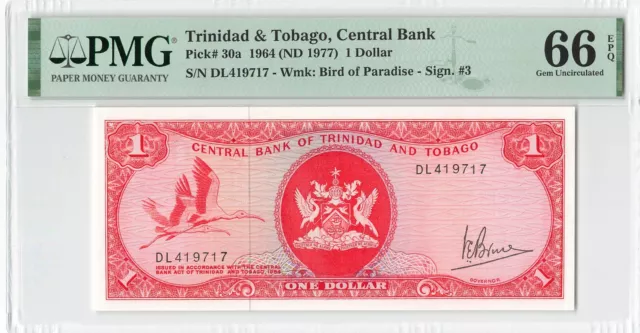 Trinidad & Tobago 1 Dollar P-30a PMG 66 EPQ