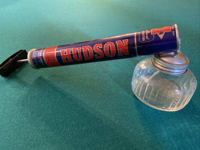 Hudson Vintage Hand Pump Pesticide Sprayer Duster Bug Spray Clear Glass Canister