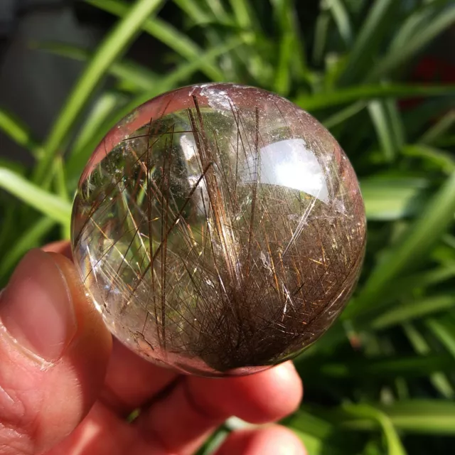 Best!New Rare Natural Clear"brown hair"Quartz Crystal Sphere Ball Healing 3