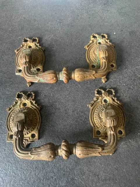 Paire De Grandes Poignées De Tiroir En Bronze – Doré – Pour Commode, Armoire