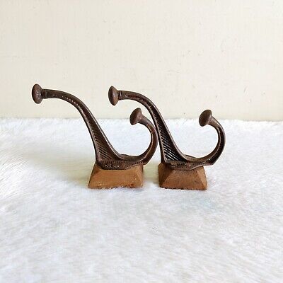 1920s Vintage Iron Wall Hooks Hanger Wooden Rich Patina Decorative Collectible 2