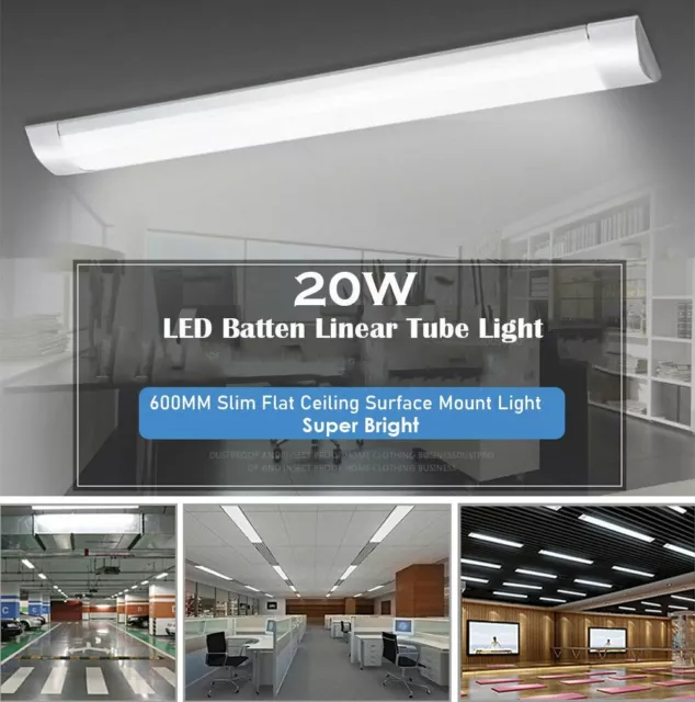 5Pcs 20W LED 60CM Batten Ceiling Lamp Fluorescent Tube Fluroro Panel Bar Light